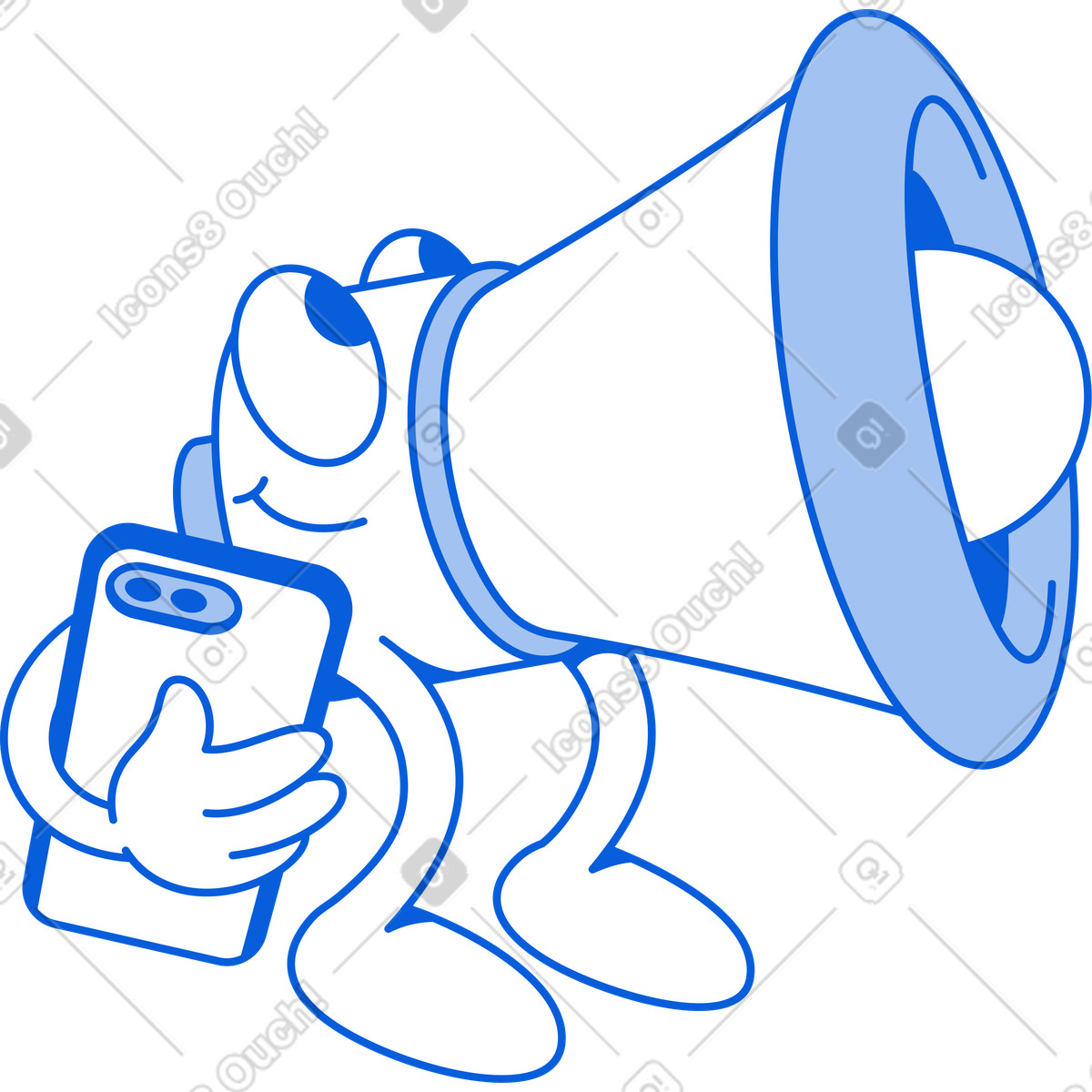 Ilustração de Alto-falante alegre com telefone em no estilo Handy Line para baixar em PNG, SVG
