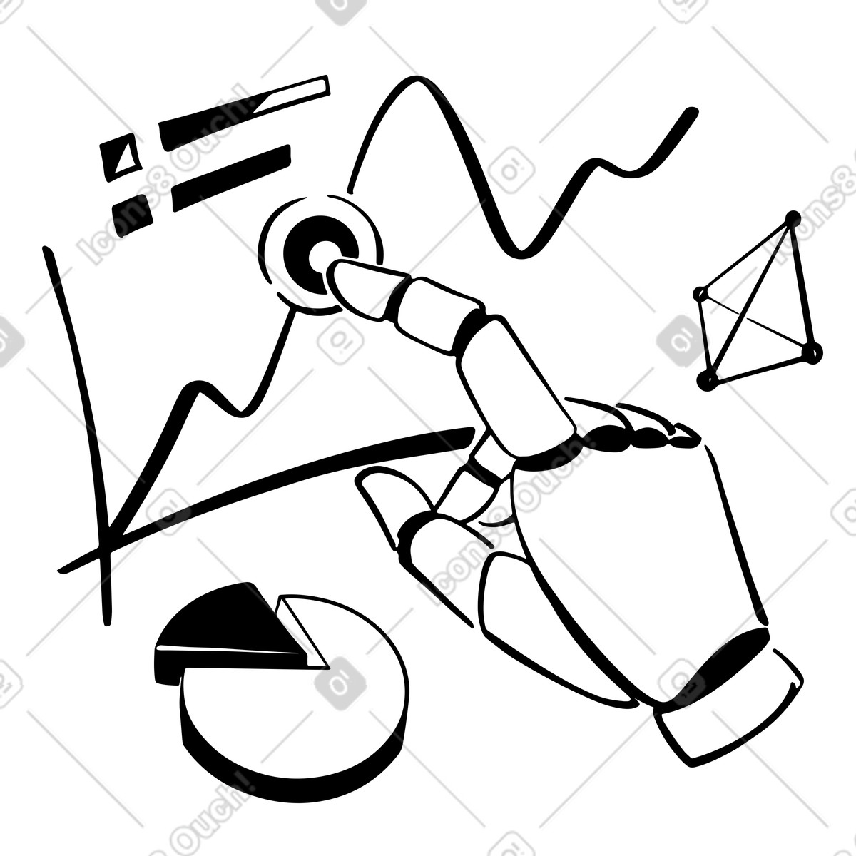 Robot hand interacting with dashboard, Automation in business analytics illustration Line style download PNG, SVG