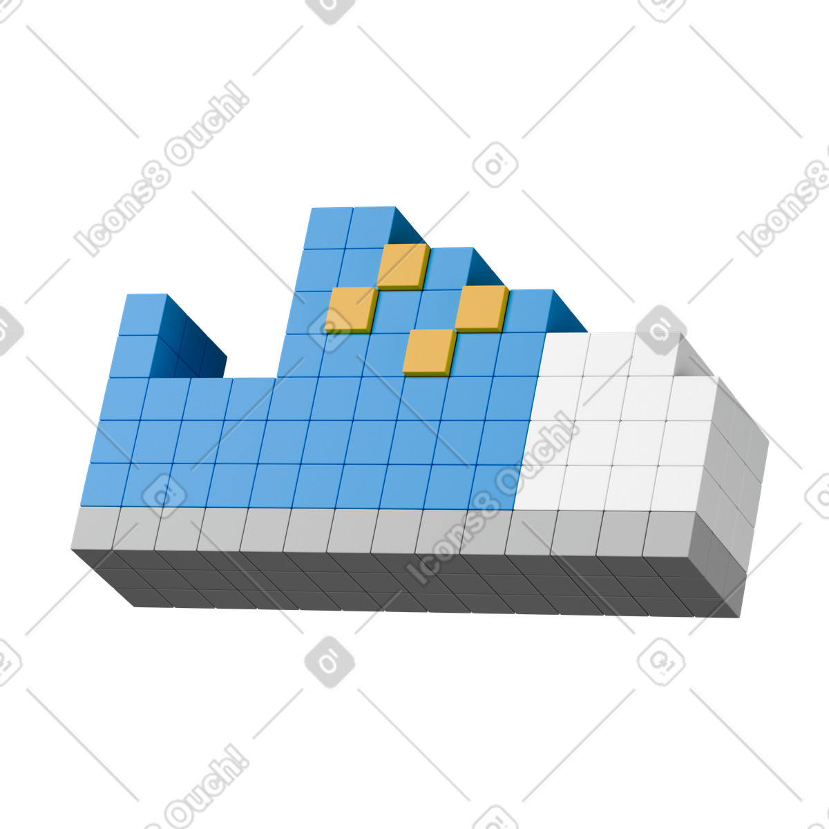 下载 3D Stickle 风格的 Sneaker pixel art shoe built from blue cubes and blocks 插画，支持 PNG、SVG 格式
