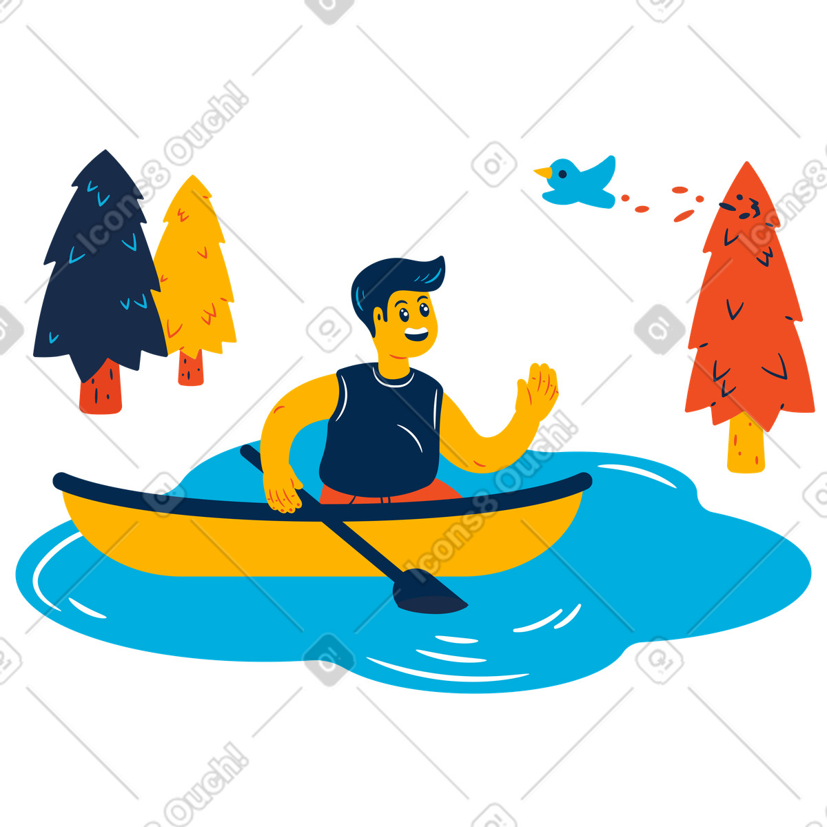 Ilustración Hombre remando un bote en el lago estilo Flame a descargar PNG y SVG