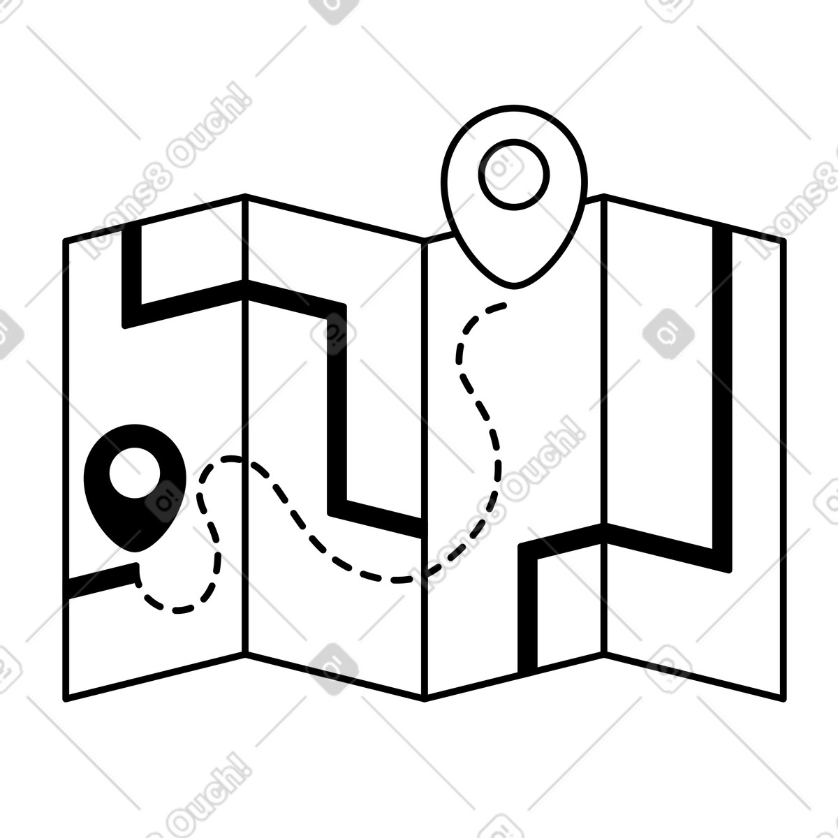 下载 Notion Line Art 风格的 Map navigation route with two location pins and dotted path 插画，支持 PNG、SVG 格式