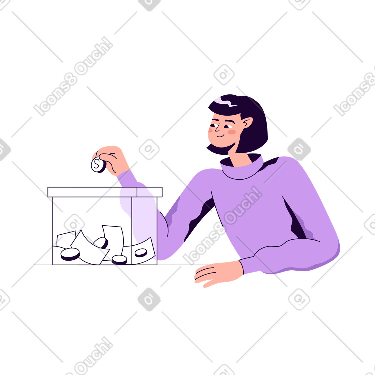 Ilustración Mujer dona dinero a la caridad en estilo Martina descargar en PNG y SVG
