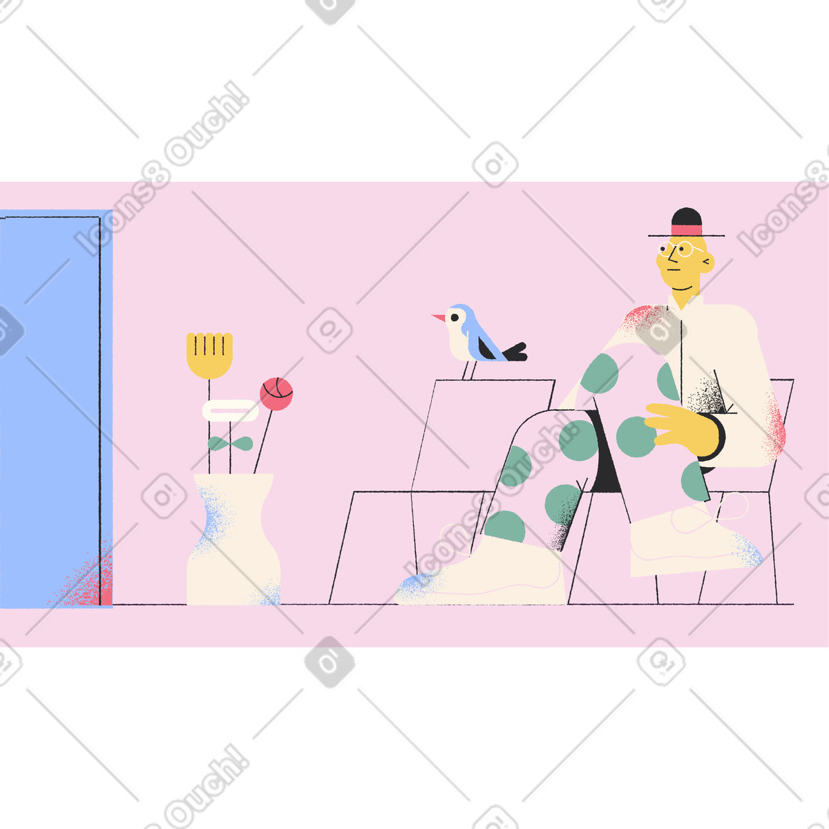 Waiting in the living room illustration Pablo style download PNG, SVG