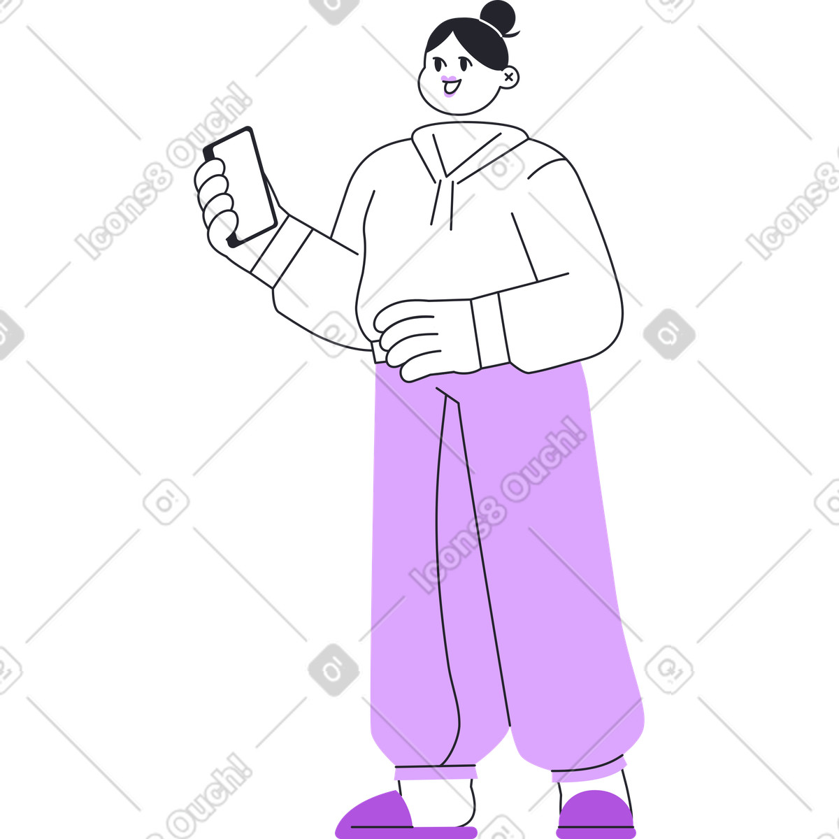 Ilustração de Mulher segurando telefone em no estilo Grapy para baixar em PNG, SVG