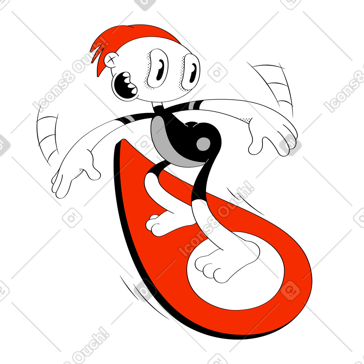Ilustração de Cara roupa surf surfando na marca localização em no estilo Looney para baixar em PNG, SVG