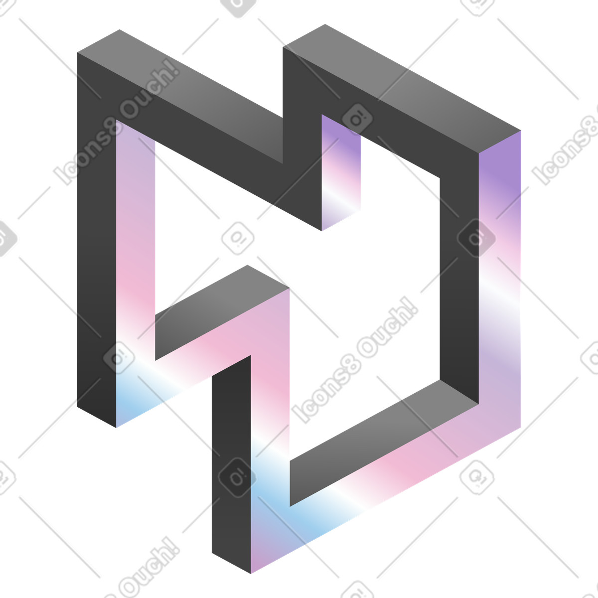 Forma geometrica impossibile con gradiente, moderna arte astratta illusoria illustrazione in stile Illusion scarica in PNG, SVG