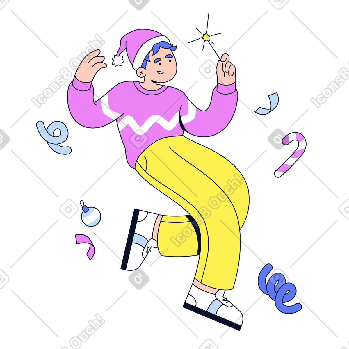 Celebrating Christmas with sparkler, Holiday party and winter joy illustration in Flexy style download in PNG, SVG