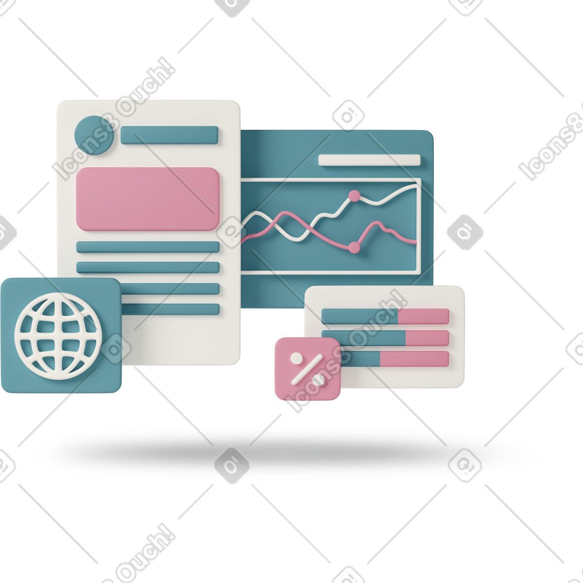 下载 3D Casual life 风格的 Statistics graphs and finance charts 插画，支持 PNG、SVG 格式