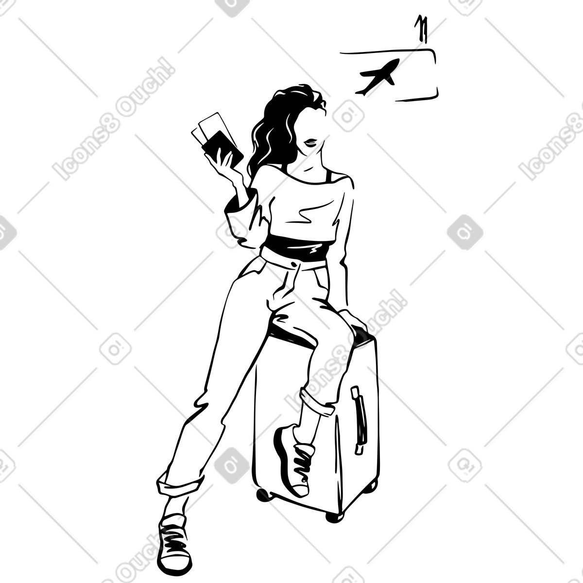 Woman at the airport illustration featuring clipart image in PNG, SVG, GIF
