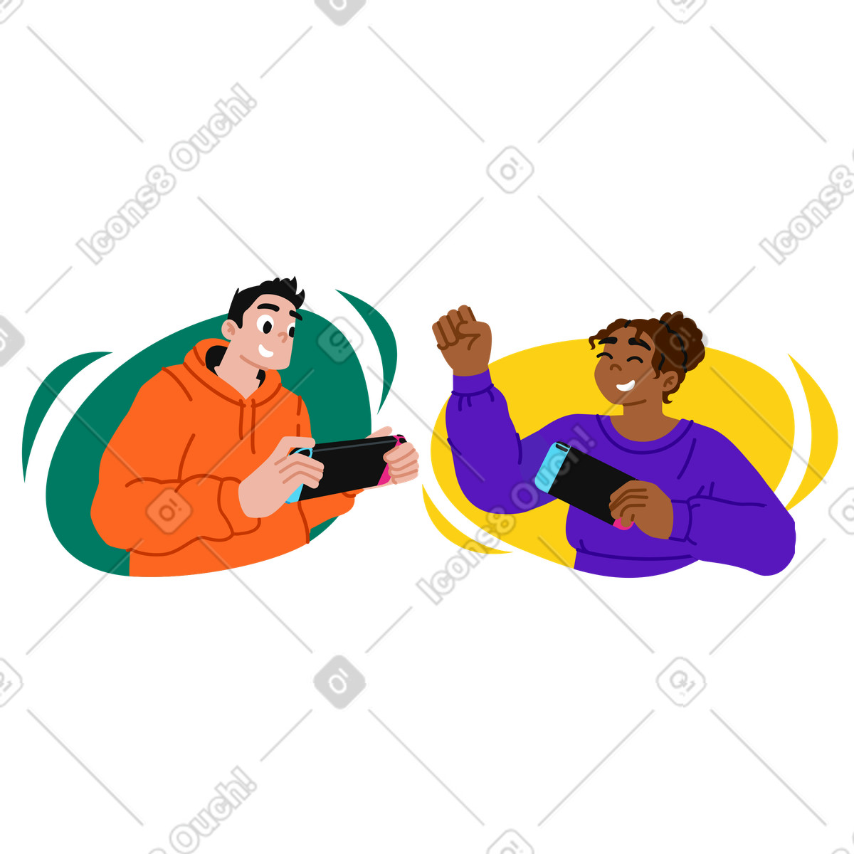 Freunde spielen gemeinsam videospiele-Illustration im Active-Stil als Download in PNG, SVG