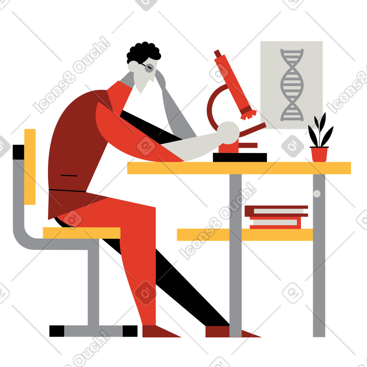 Illustration Homme étudiant la biologie à l’aide d’un microscope dans le style Burgundy télécharger aux formats PNG, SVG