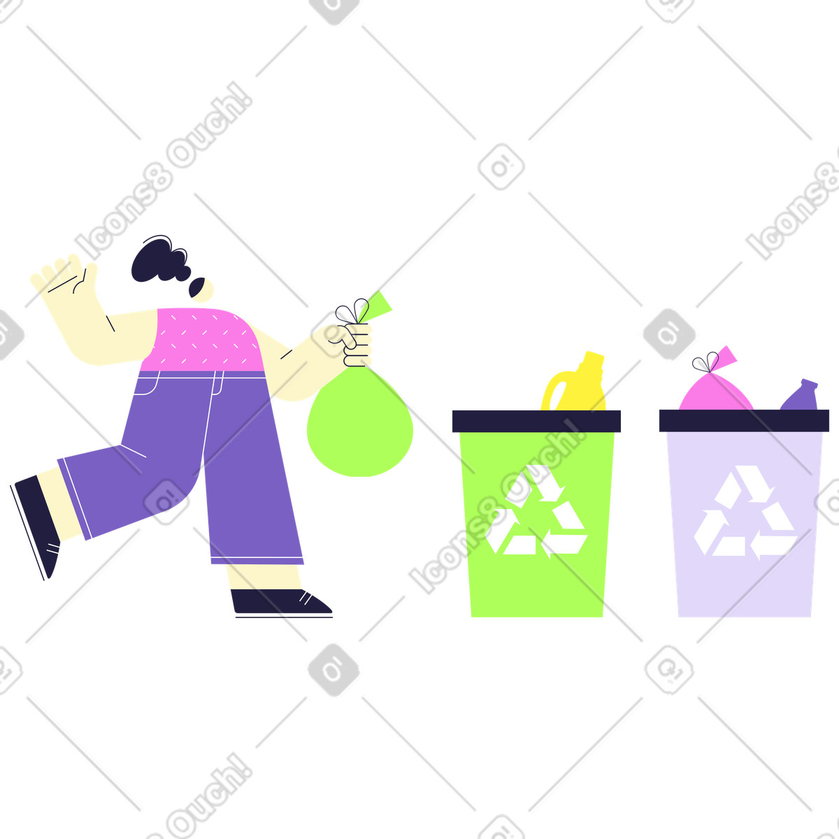 Illustration Élimination appropriée des ordures dans le style Mellow à télécharger aux formats PNG, SVG