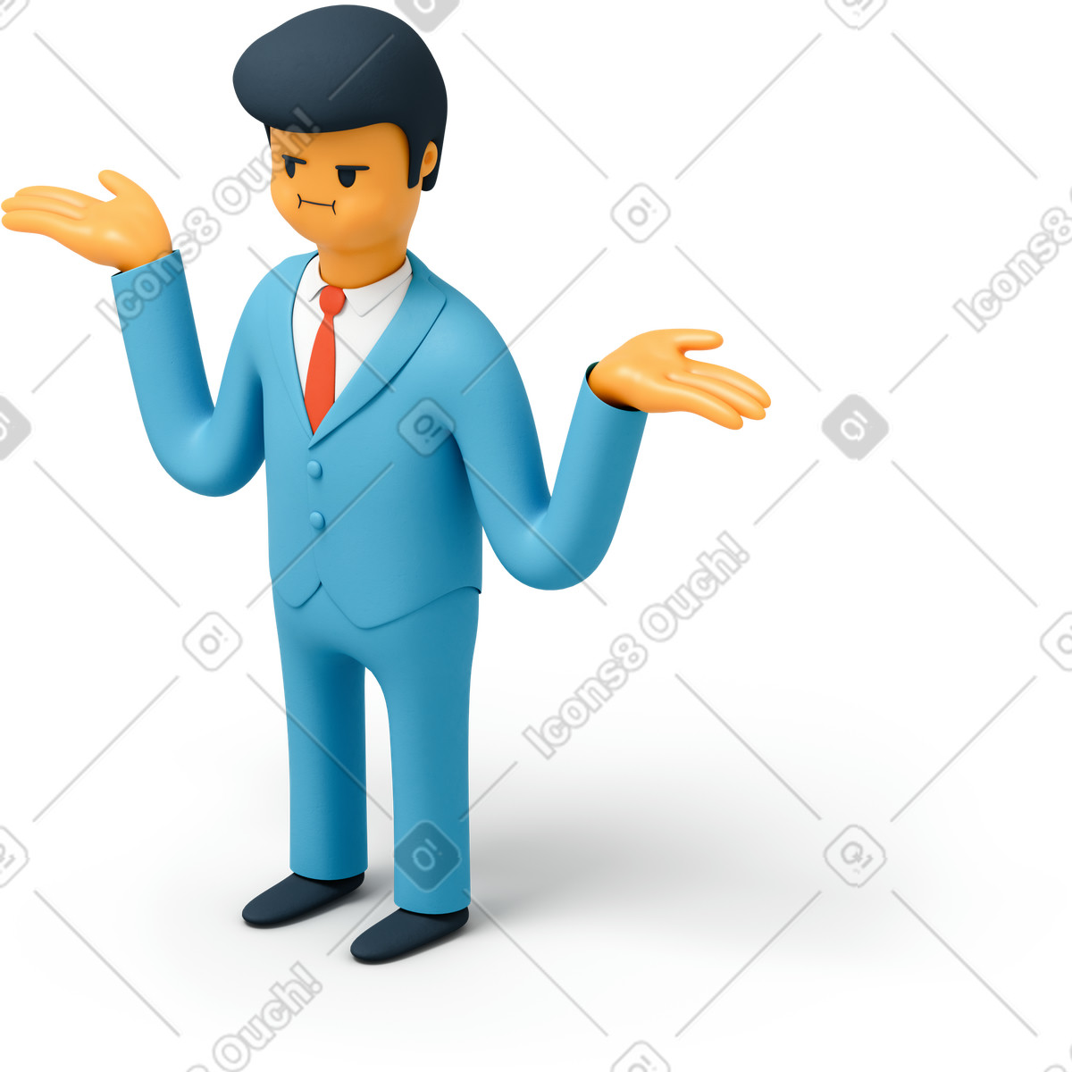 下载 3D Flame 风格的 商人耸了耸肩 插画，支持 PNG、SVG 格式