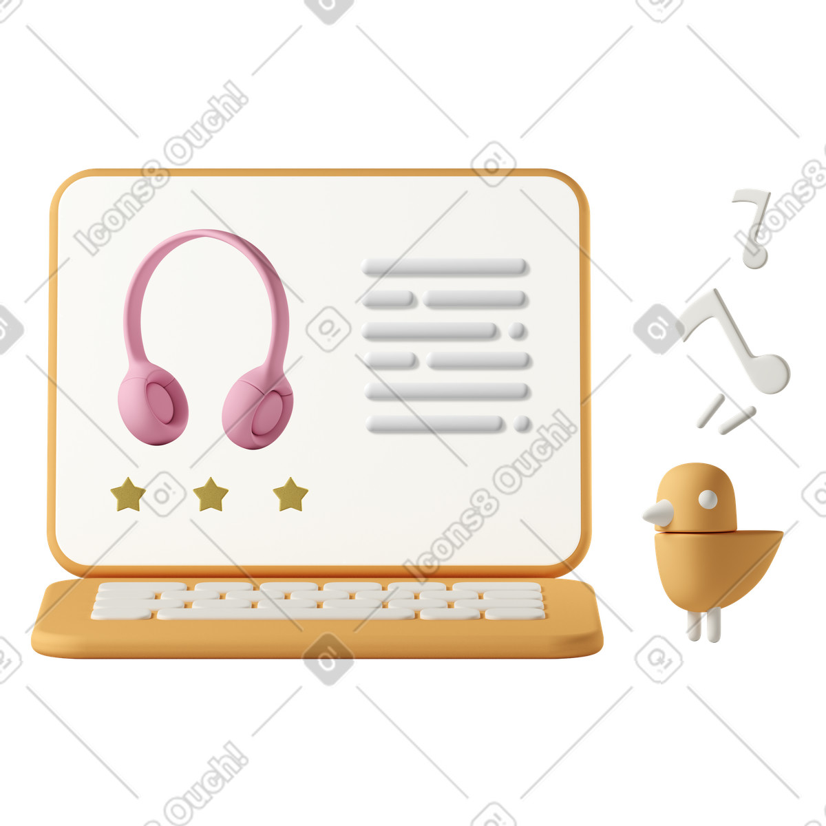 Laptop screen showing online shop page for pink headphones illustration in 3D Casual life style download in PNG, SVG