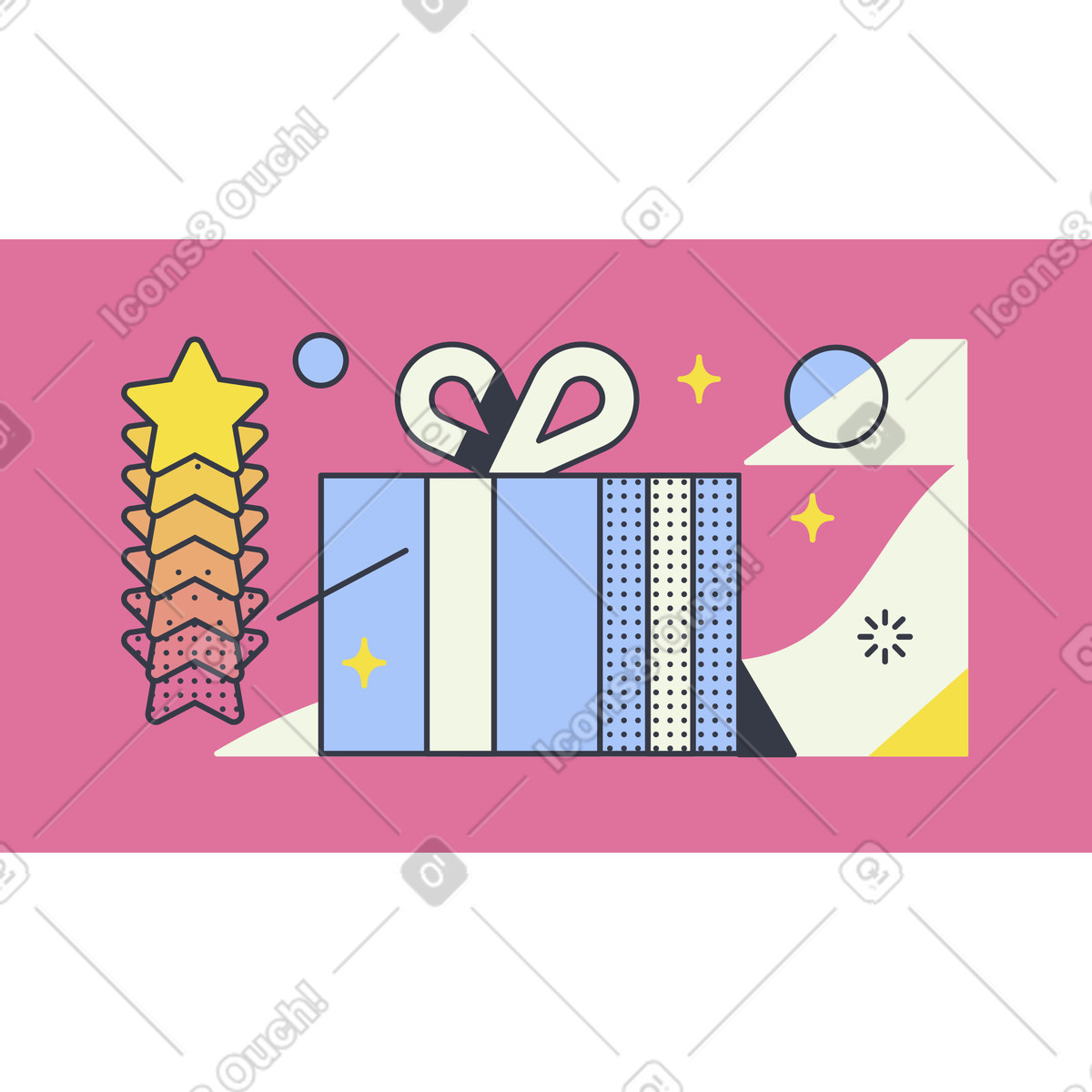 Colorful wrapped gift and stars, Festive event or special occasion animated illustration in Abstract style download in GIF, Lottie (JSON), AE
