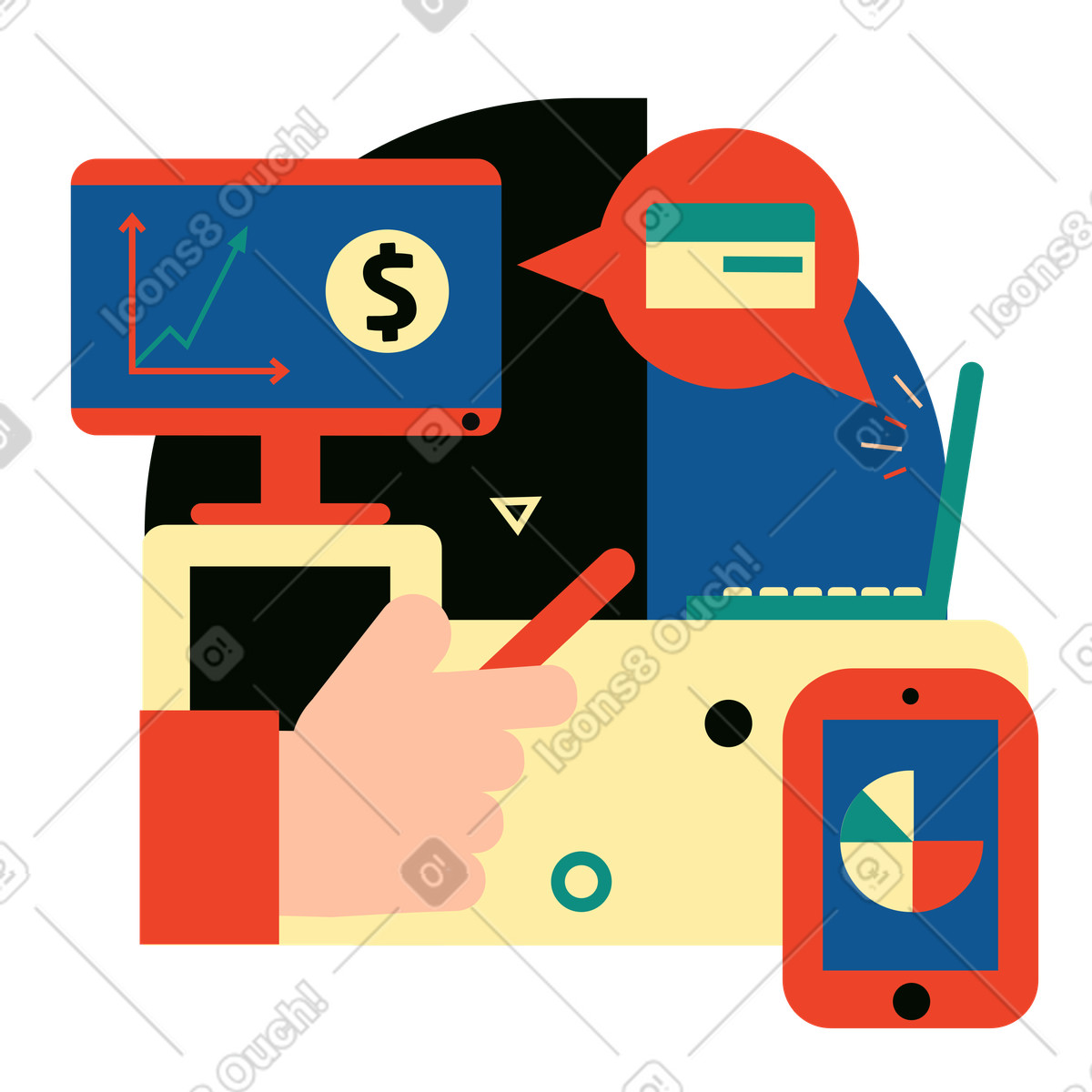 Ilustración Análisis financiero en todos los dispositivos estilo Polar a descargar PNG y SVG