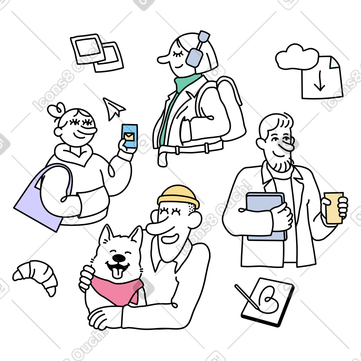 Ilustração de Estilos vida trabalho flexíveis – nômades digitais e freelancers em no estilo Notes para baixar em PNG, SVG