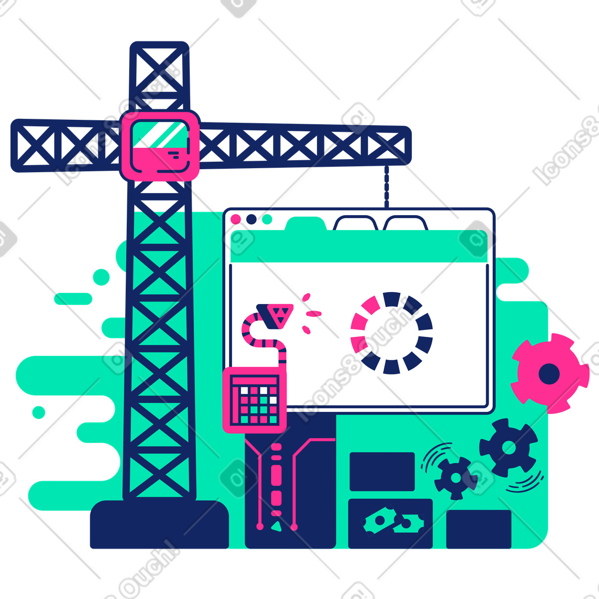 Website page under development illustration featuring a construction crane clipart image in PNG SVG