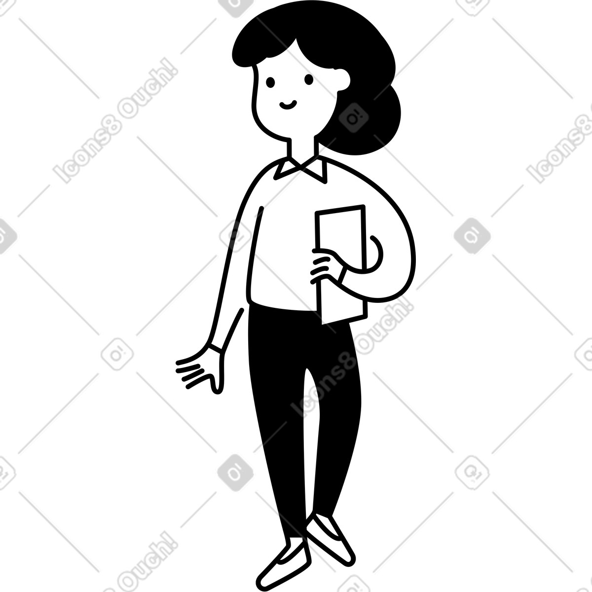 Employee holding report walking casually with comfortable shoes and shirt-Illustration im Notion Line Art-Stil als Download in PNG, SVG