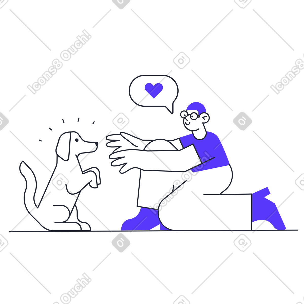 Uomo affettuoso con il suo cane illustrazione in stile Pablita scarica in PNG, SVG