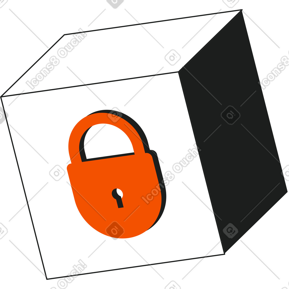 Cube with a lock illustration in Strict style download in PNG, SVG