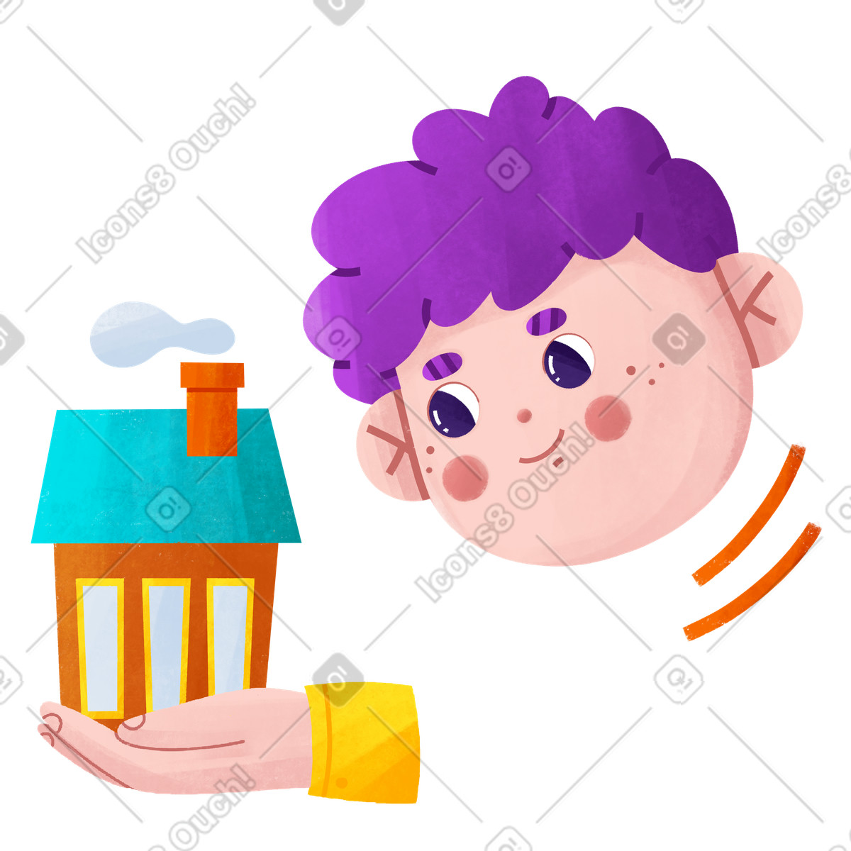 Ilustração de Homem segura uma maquete casa em seu braço no estilo Bonbon para baixar PNG, SVG