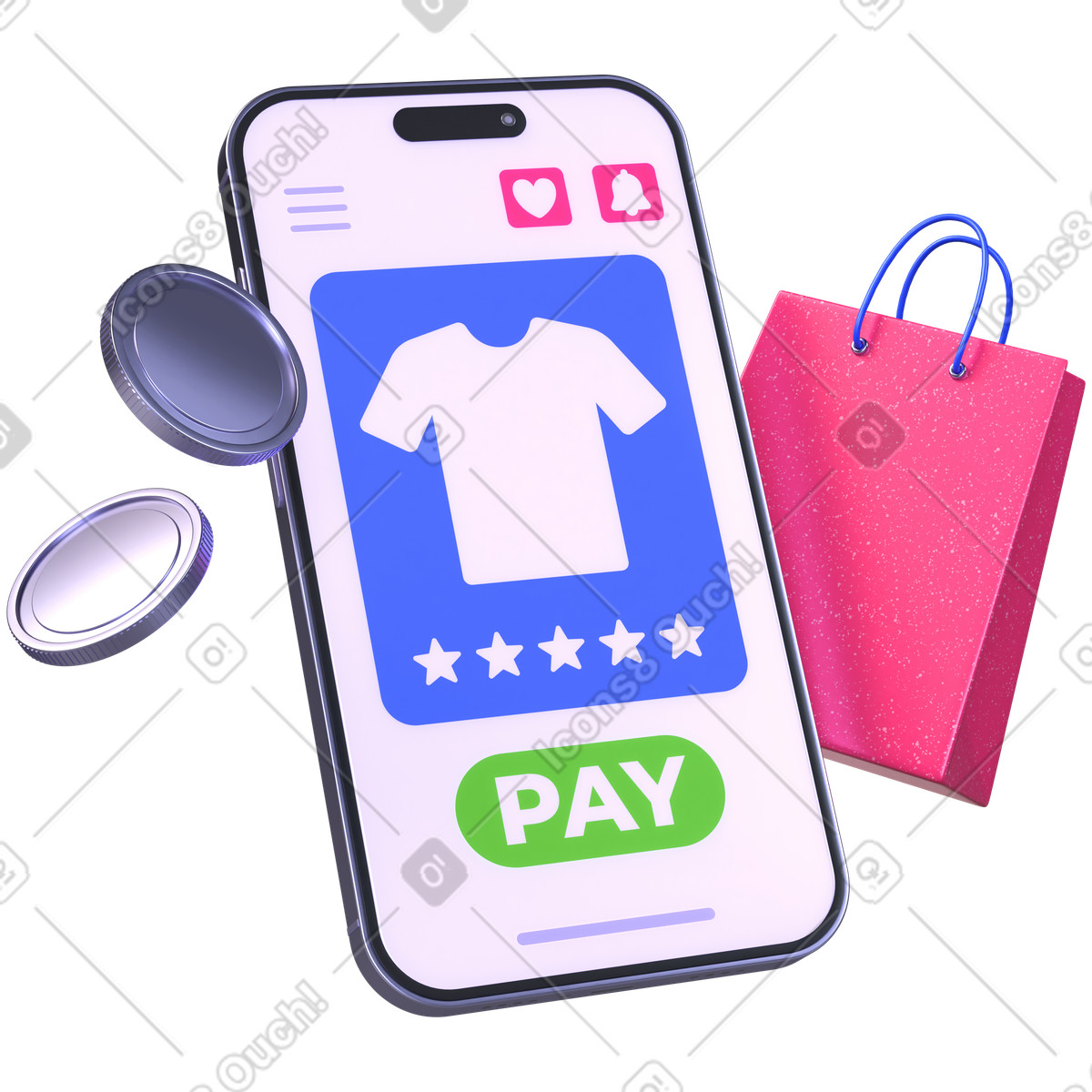 Online shopping, Mobile checkout interface, Digital retail purchase illustration in PNG, SVG