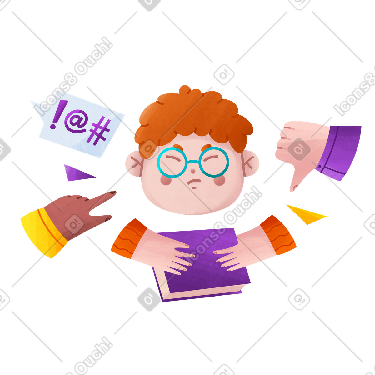 Uno scolaro è vittima di bullismo a scuola. illustrazione in stile Bonbon scarica in PNG, SVG
