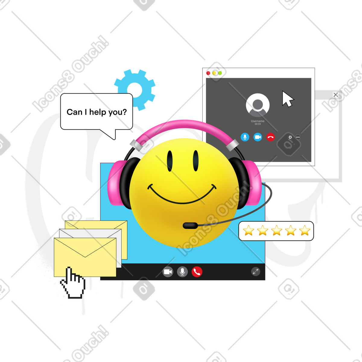 Online-support per videoanruf-Illustration im Jumble-Stil als Download in PNG, SVG