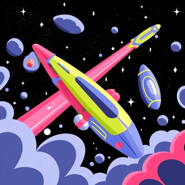 A vibrant scene of multiple spaceships racing through a dense asteroid field. The spaceships are sleek and colorful, featuring bright red, blue, and green designs. Asteroids of various sizes and shapes are scattered throughout the scene, some with jagged edges and others with smooth surfaces. A bright starry background fills the sky, with distant galaxies shimmering in the distance. The dynamic movement of the ships creates trails of light behind them, emphasizing the speed of their thrilling intergalactic race.