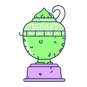 An ancient artifact displayed in a detailed line illustration, emphasizing its intricate designs.