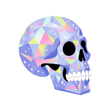 A human skull made entirely of sparkling crystals, reflecting light in various colors. The skull is detailed, with visible contours and textures that highlight its structure. Each crystal facet catches the light, creating a shimmering effect around the skull. The background is a soft gradient that emphasizes the brilliance of the crystal skull.