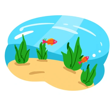 A group of small fish with shiny scales is darting through a vibrant bed of green sea grass. The fish are creating small ripples in the clear blue water as they swim quickly. Sunlight filters down, casting shimmering patterns on the sandy ocean floor. The sea grass bends gently with the movement of water, adding dynamic movement to the scene.