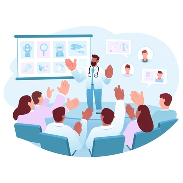 A teacher stands in front of a classroom filled with attentive students. The teacher is dressed in a variety of outfits representing different professions, including a doctor with a stethoscope, a firefighter in a helmet, and a scientist wearing a lab coat. The teacher is gesturing animatedly while holding a large poster that displays various career options. The students, seated at their desks, are looking up with interest and curiosity, some raising their hands to ask questions. The classroom is decorated with colorful posters of different professions and tools associated with each career.