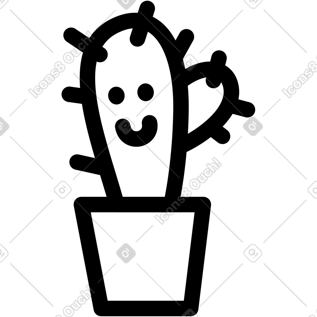 Иллюстрация Cactus plant with smiling face growing in simple flowerpot в стиле Notion Line Art — скачать в форматах PNG, SVG