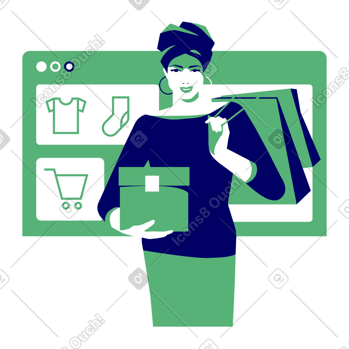 Donna che acquista in linea illustrazione stile Lounge scarica PNG, SVG