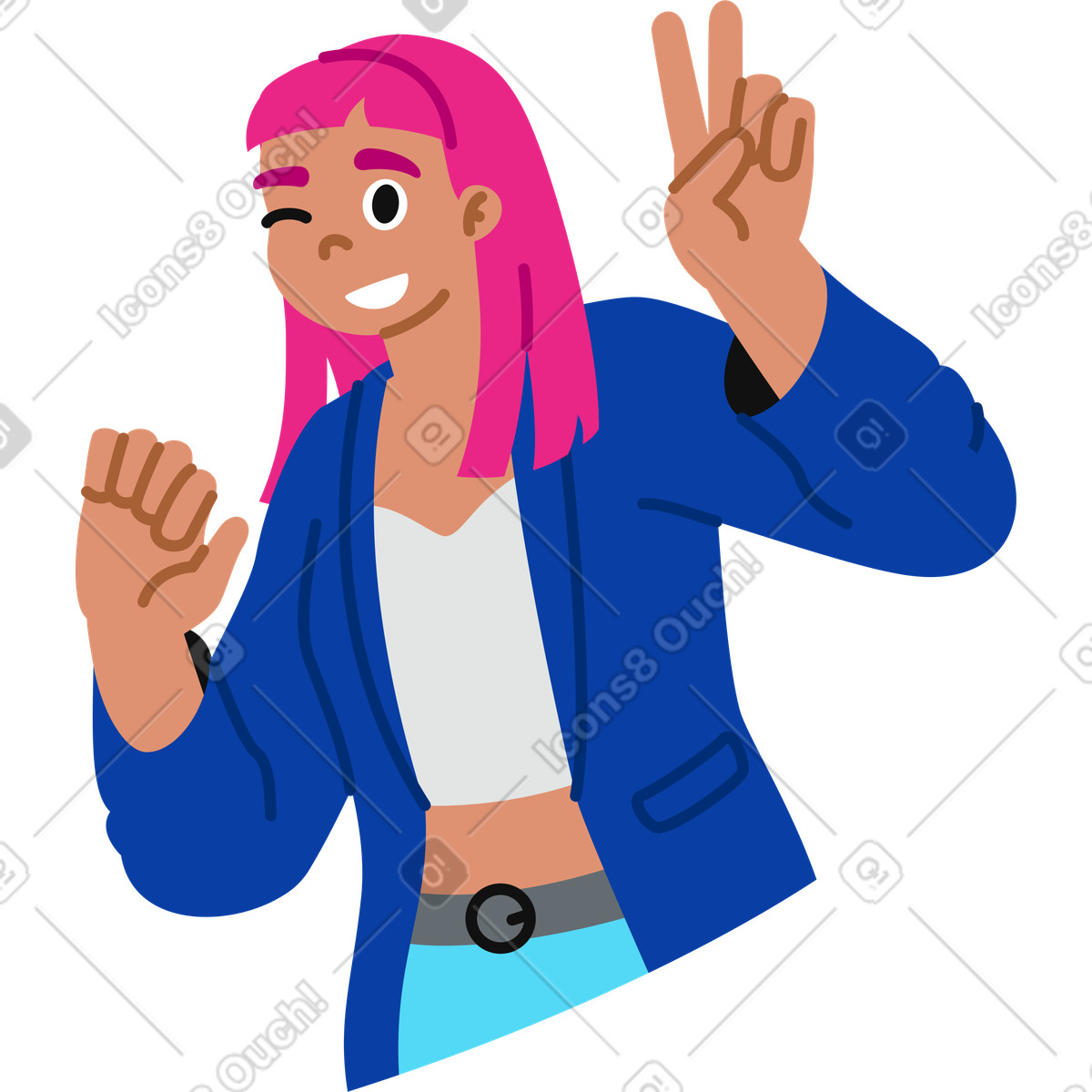 下载 Active 风格的 显示 v 标志的女人 插画，支持 PNG、SVG 格式