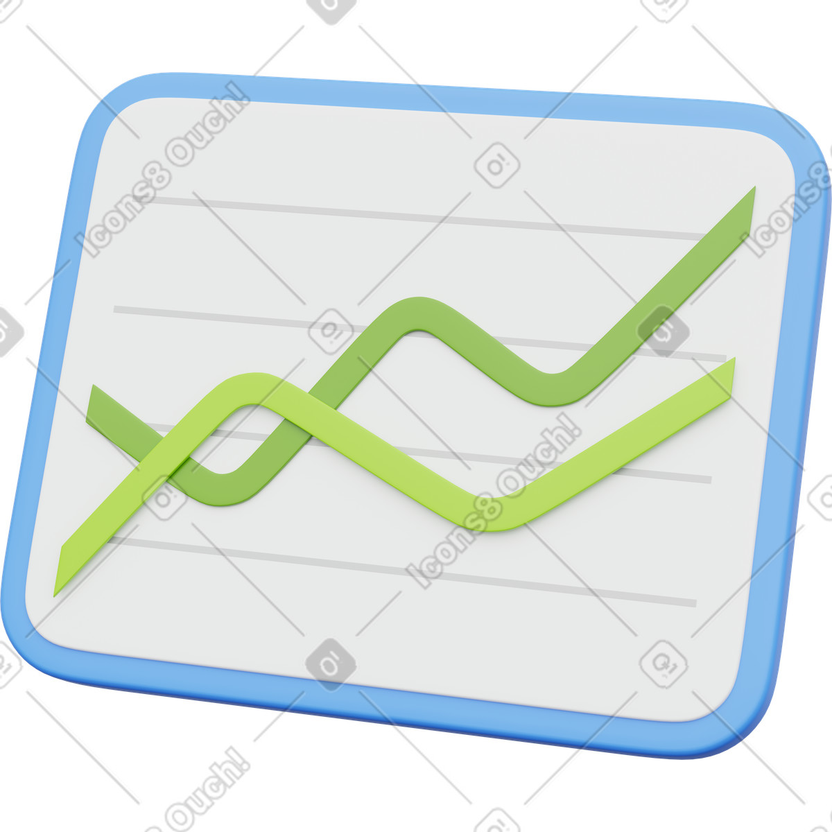 Financial growth chart, dual trend line graph, business analytics display illustration in 3D Playful style download in PNG, SVG