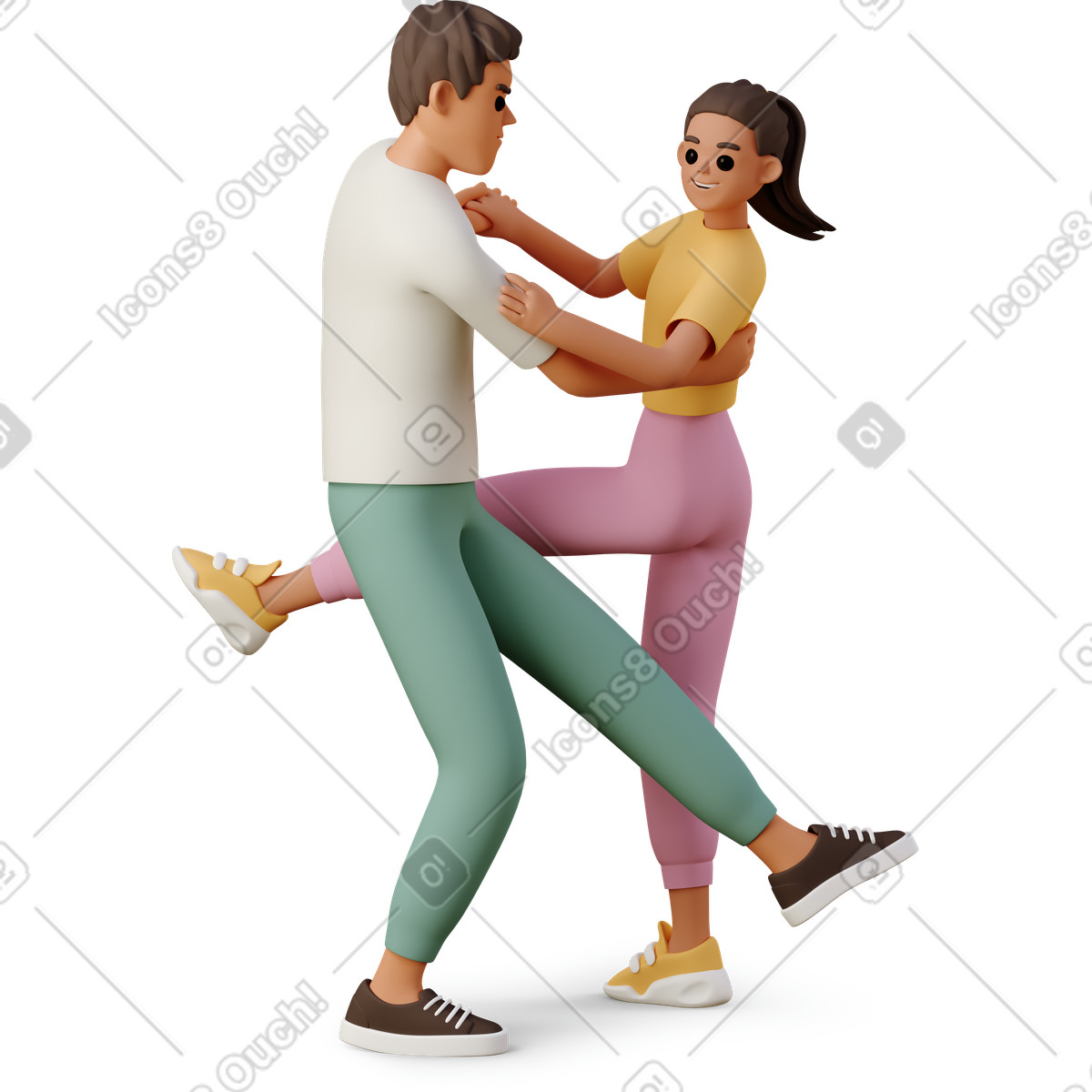 3D Casual life スタイルの 男と女のダンス のイラストをPNG、SVG形式でダウンロード