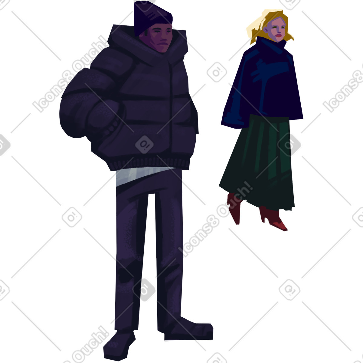 Standing people in winter outwear illustrazione stile Lush scarica PNG, SVG