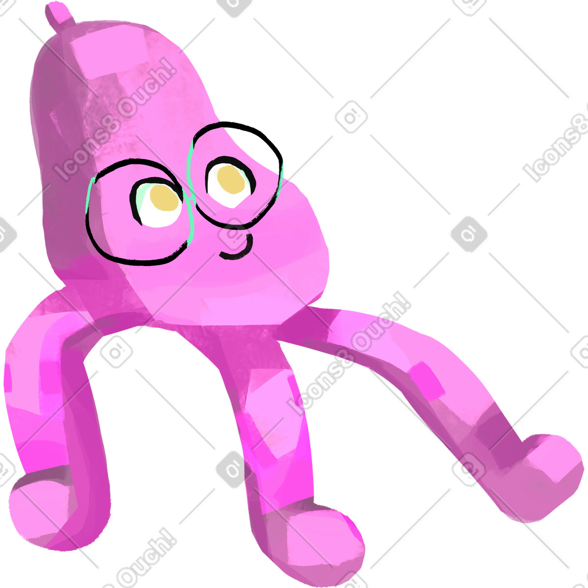 Illustration Pink octopus monster with glasses dans le style Atomic à télécharger aux formats PNG, SVG