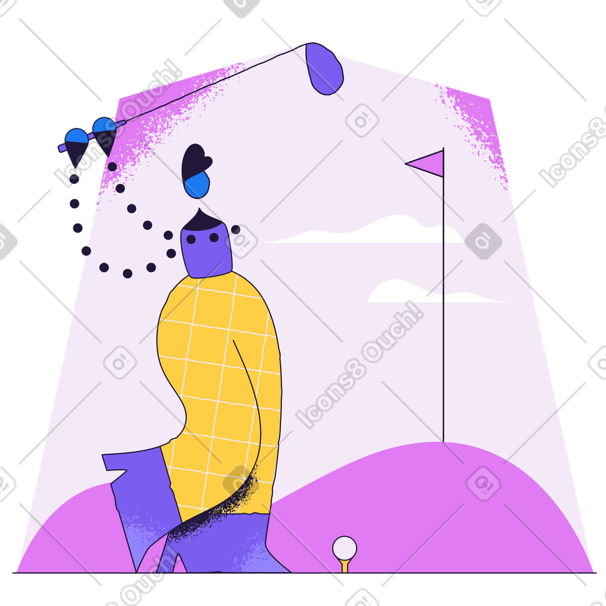 Ilustración Hombre jugando al golf en el campo de estilo Conifer a descargar PNG y SVG