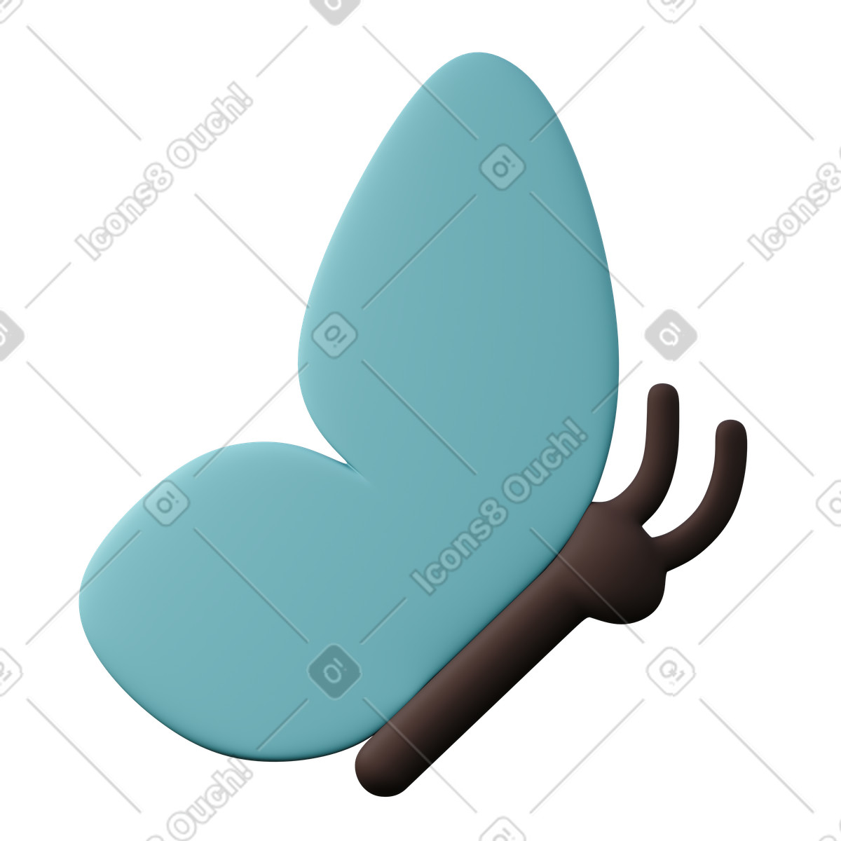 Turquoise butterfly side view-Illustration im 3D Sugary-Stil als Download in PNG, SVG