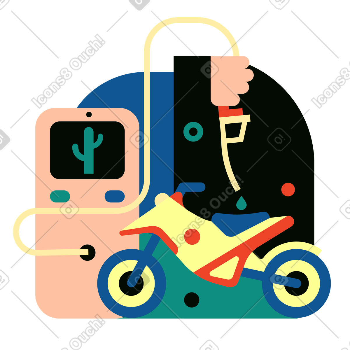 Filling a motorcycle with biofuel at the station illustration in Polar style download in PNG, SVG