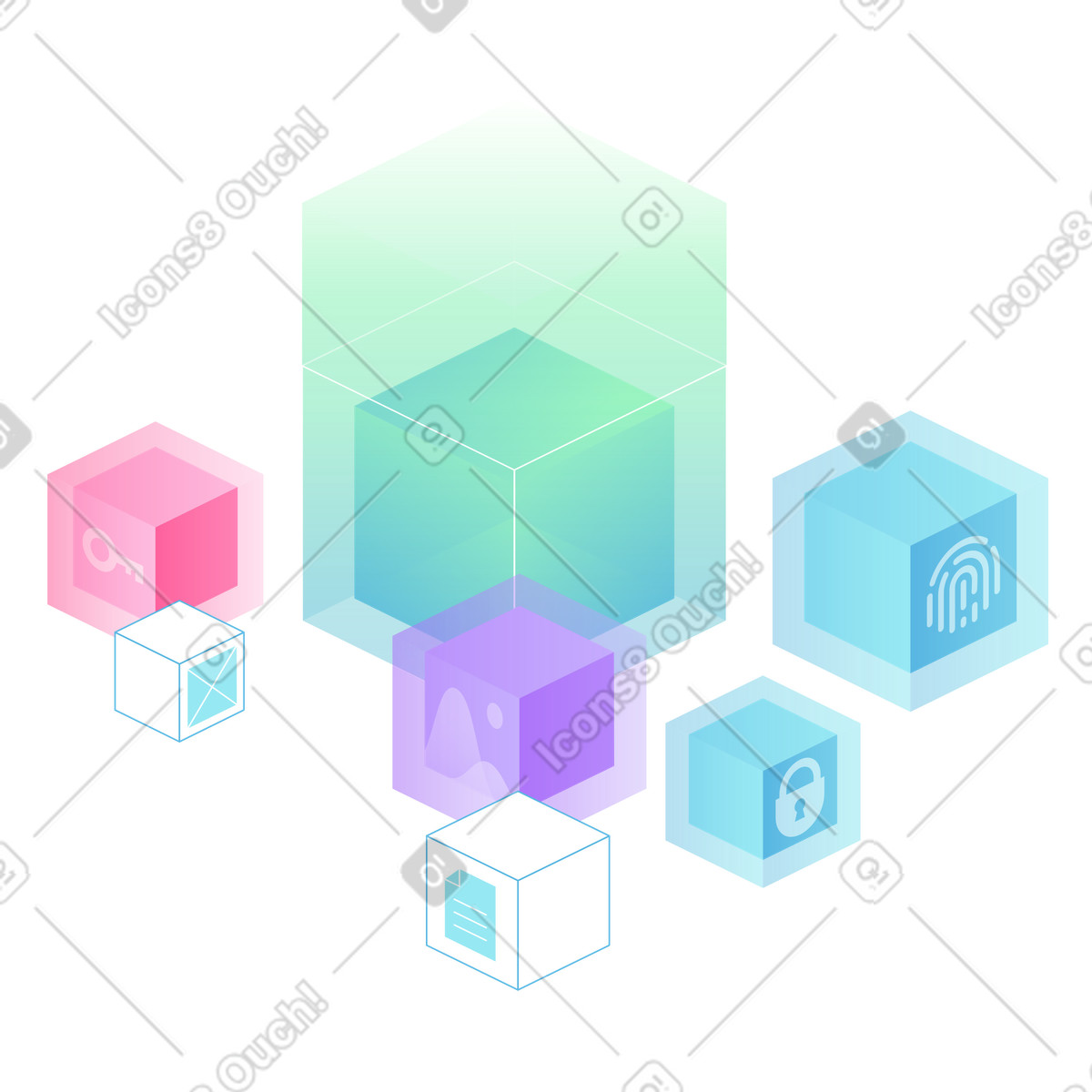Colorful blocks representing data and access, Decentralized finance crypto illustration in Florid style download in PNG, SVG