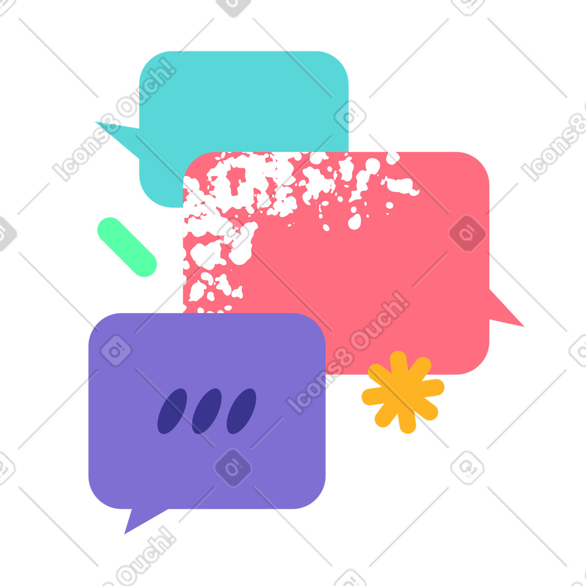 Bunte sprechblasen im gespräch, kommunikation und teamzusammenarbeit, online-messaging-Illustration Bright-Stil als Download in PNG, SVG