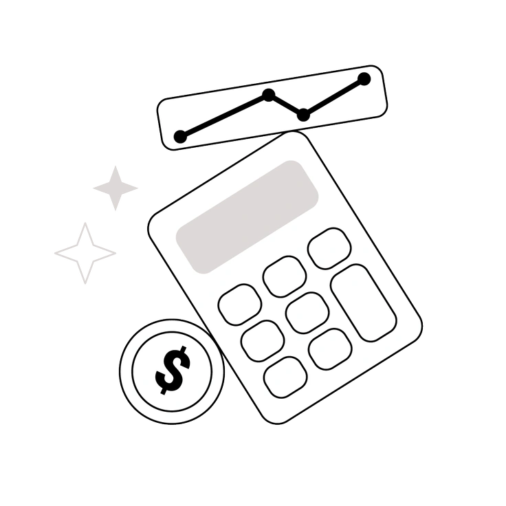 A calculator, dollar sign, and graph - Shade style illustration