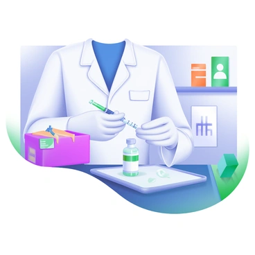 A medical professional wearing a white lab coat and gloves is preparing a tuberculosis vaccine injection. The professional is holding a syringe filled with a clear liquid, with a vial of the vaccine placed on a sterile tray beside them. In the background, there is a well-organized medical setting, featuring a shelf with medical supplies and a poster about tuberculosis awareness on the wall. The focus is on the careful preparation process, highlighting the importance of vaccination.