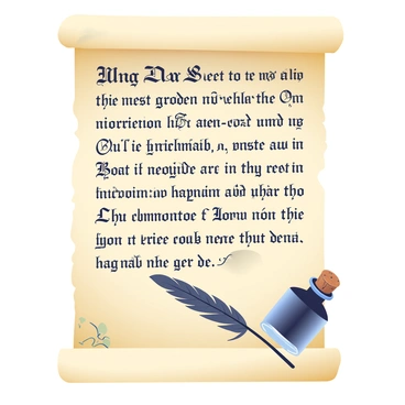 An old parchment paper is displayed prominently in the center of the image. The parchment has a yellowed and textured surface, suggesting age and history. Intricate calligraphy in dark ink fills the parchment, forming the letters of a black code law. The calligraphy exhibits elegant curves and flourishes, showcasing the artistry of the writing. A quill pen lies beside the parchment, partially dipped in a black ink bottle with a cork stopper. In the corners of the parchment, subtle decorative elements, such as small flourishes and symbols, enhance the overall composition.
