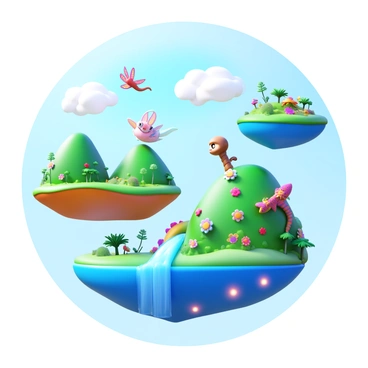 A surreal dreamscape with floating islands and unusual creatures
